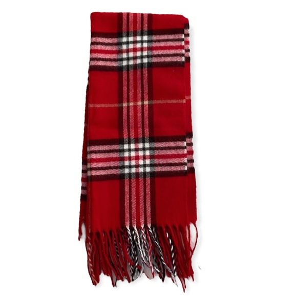 Red Plaid Scarf Soft Winter Fall Mod Classic Neck Scarf - Picture 3 of 5